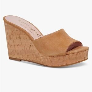 kate spade Suede leather Penelope Cork Wedge bungalow Slide in shoes 9